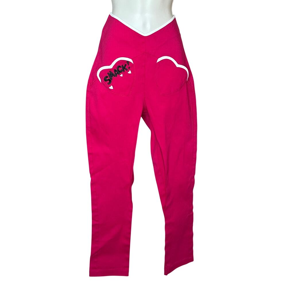 Unique Vintage Hot Pink Smack Heart Pockets High Waist V Front Pants M 6 8 NWOT